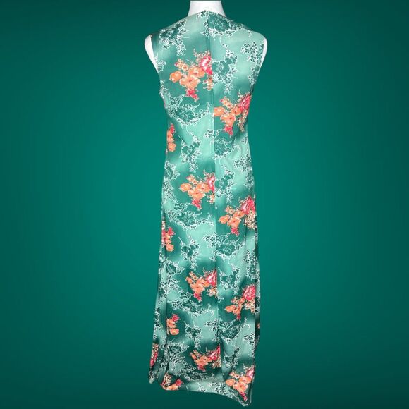 Vintage 60s Green Pink Flower Power Sleeveless Dress W/ Sheer Matching Topper 12 - Picture 7 of 11